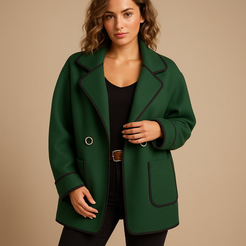 Clara Mode Longline Blazer Jacket | Contrast Piping | Single Button Closure – für Damen (Women > Clothing > Blazers > Longline Blazers)