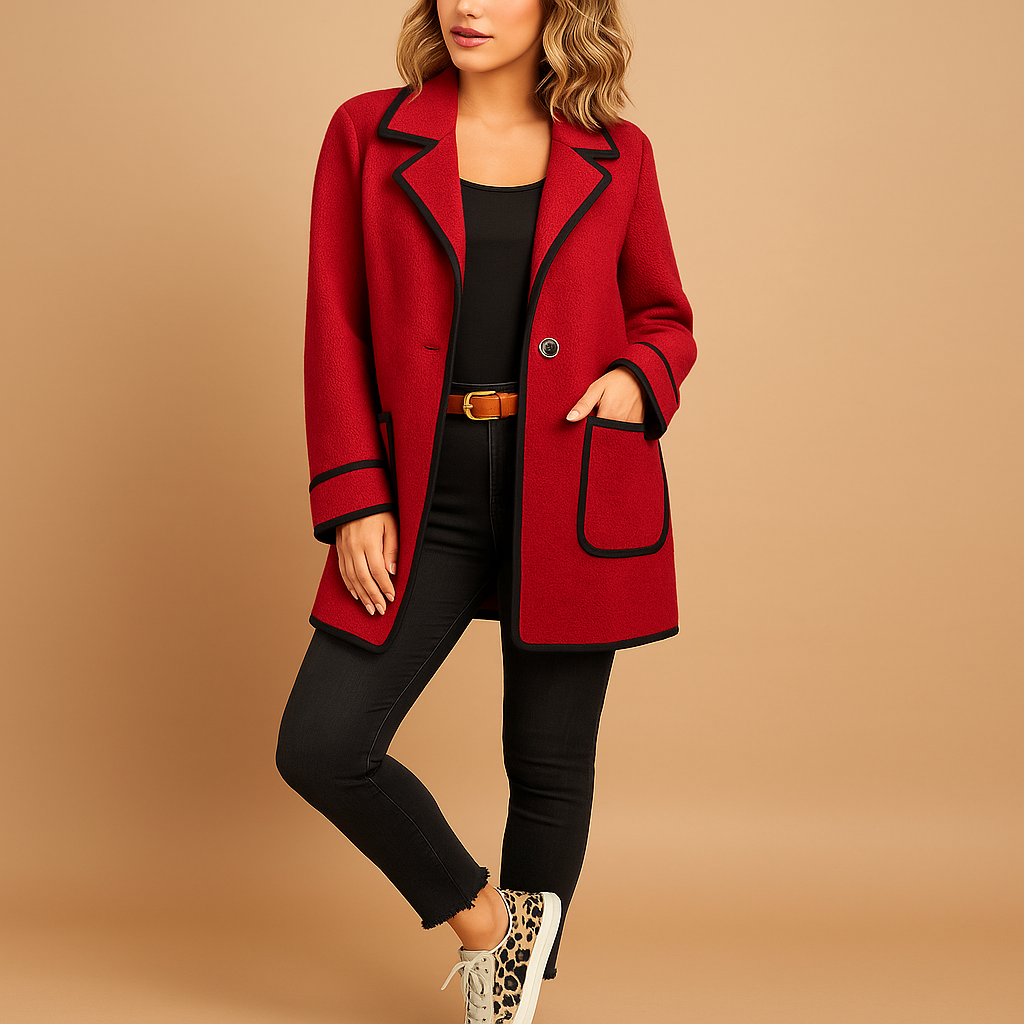 Clara Mode Longline Blazer Jacket | Contrast Piping | Single Button Closure – für Damen (Women > Clothing > Blazers > Longline Blazers)