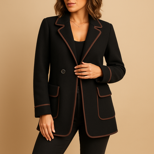 Clara Mode Longline Blazer Jacket | Contrast Piping | Single Button Closure – für Damen (Women > Clothing > Blazers > Longline Blazers)