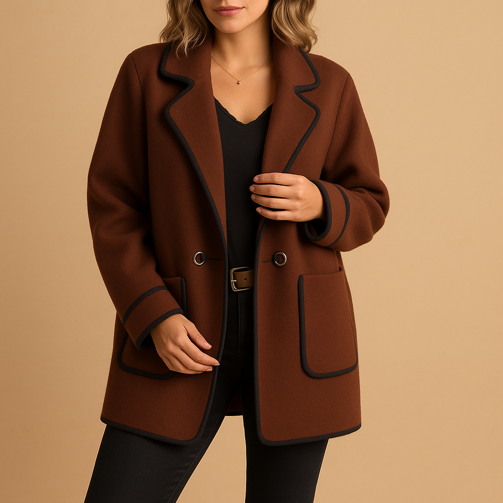 Clara Mode Longline Blazer Jacket | Contrast Piping | Single Button Closure – für Damen (Women > Clothing > Blazers > Longline Blazers)