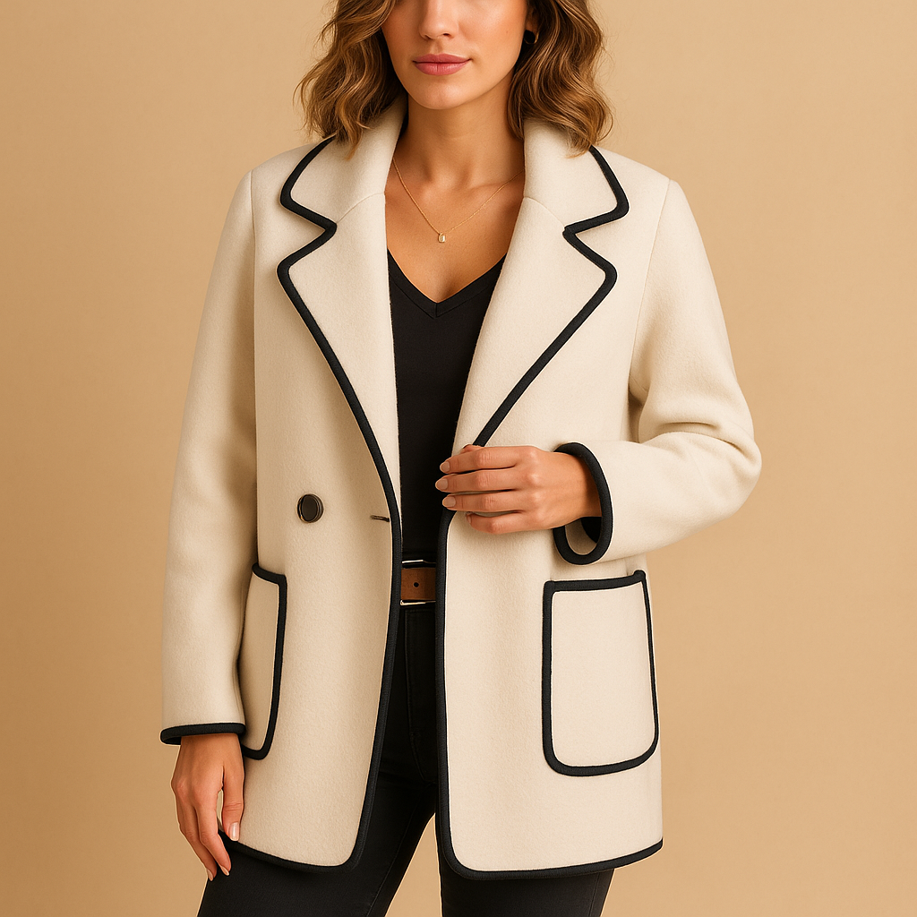 Clara Mode Longline Blazer Jacket | Contrast Piping | Single Button Closure – für Damen (Women > Clothing > Blazers > Longline Blazers)