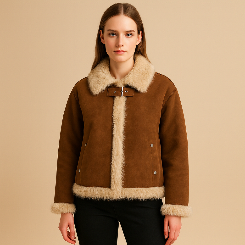 Clara Mode Women’s Retro Faux Suede Shearling Coat – American-Style Lamb Wool Jacket – Apparel & Accessories > Clothing > Outerwear > Coats & Jackets für Damen (Jas)