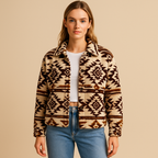 Clara Mode Women’s Plush Printed Jacket – Boho-Chic Warm Winter Coat – Apparel & Accessories > Clothing > Outerwear > Coats & Jackets für Damen (Jas)