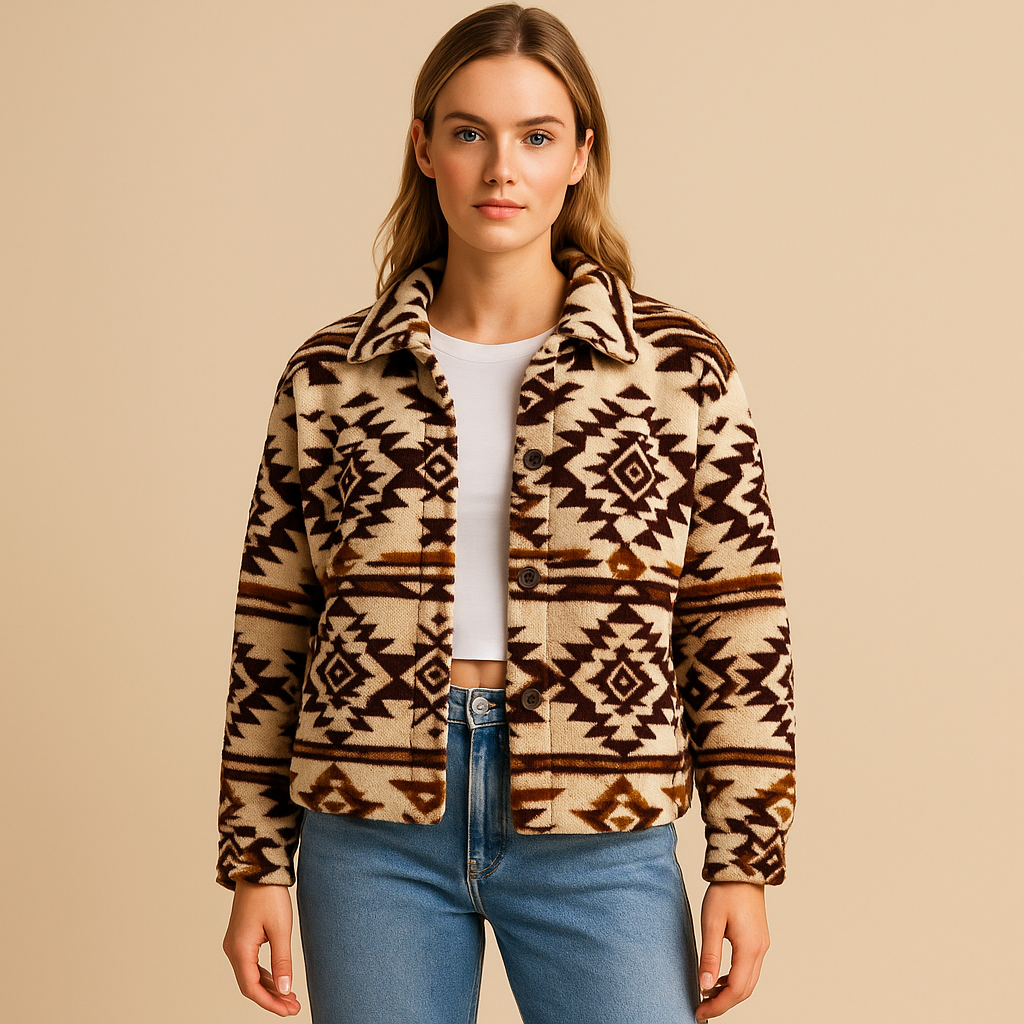 Clara Mode Women’s Plush Printed Jacket – Boho-Chic Warm Winter Coat – Apparel & Accessories > Clothing > Outerwear > Coats & Jackets für Damen (Jas)