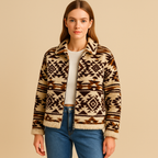 Clara Mode Women’s Plush Printed Jacket – Boho-Chic Warm Winter Coat – Apparel & Accessories > Clothing > Outerwear > Coats & Jackets für Damen (Jas)