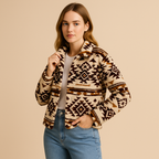 Clara Mode Women’s Plush Printed Jacket – Boho-Chic Warm Winter Coat – Apparel & Accessories > Clothing > Outerwear > Coats & Jackets für Damen (Jas)