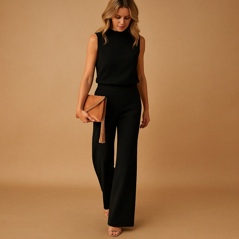 Sienna | Elegant Jumpsuit med Vide Ben og Mellemhøj Talje – Sofistikeret Moderne Stil