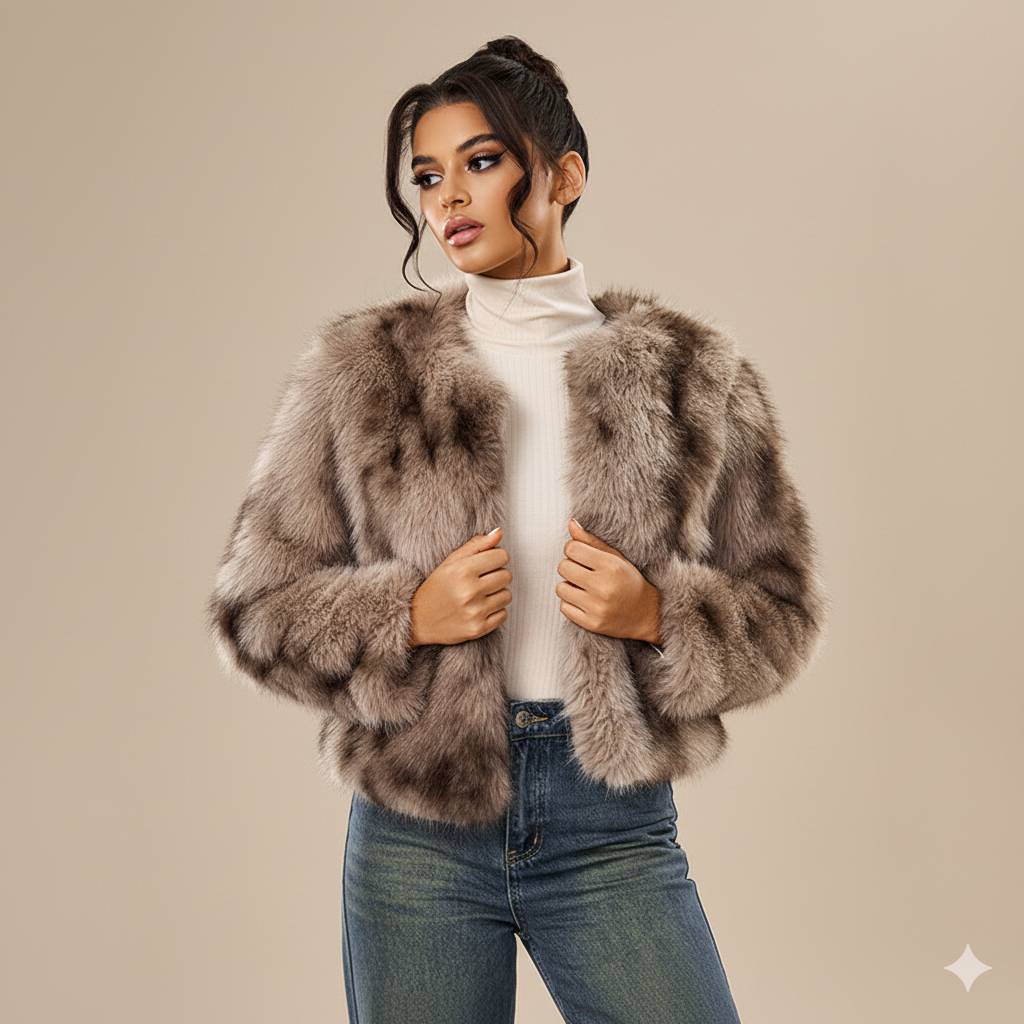 Clara Mode Women’s Faux Fox Fur Jacket – Street Style Luxury – Apparel & Accessories > Clothing > Outerwear > Coats & Jackets > Bolero Jackets für Damen (Jas)