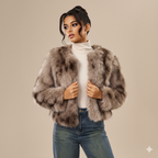 Clara Mode Women’s Faux Fox Fur Jacket – Street Style Luxury – Apparel & Accessories > Clothing > Outerwear > Coats & Jackets > Bolero Jackets für Damen (Jas)