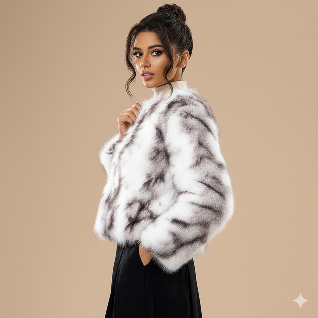 Clara Mode Women’s Faux Fox Fur Jacket – Street Style Luxury – Apparel & Accessories > Clothing > Outerwear > Coats & Jackets > Bolero Jackets für Damen (Jas)