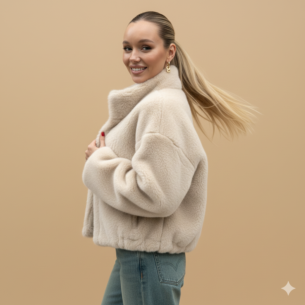 Clara Mode Women’s Faux Fur Zip Jacket – Soft Plush Design with Cozy Winter Warmth – Apparel & Accessories > Clothing > Outerwear > Coats & Jackets für Damen (Jas)