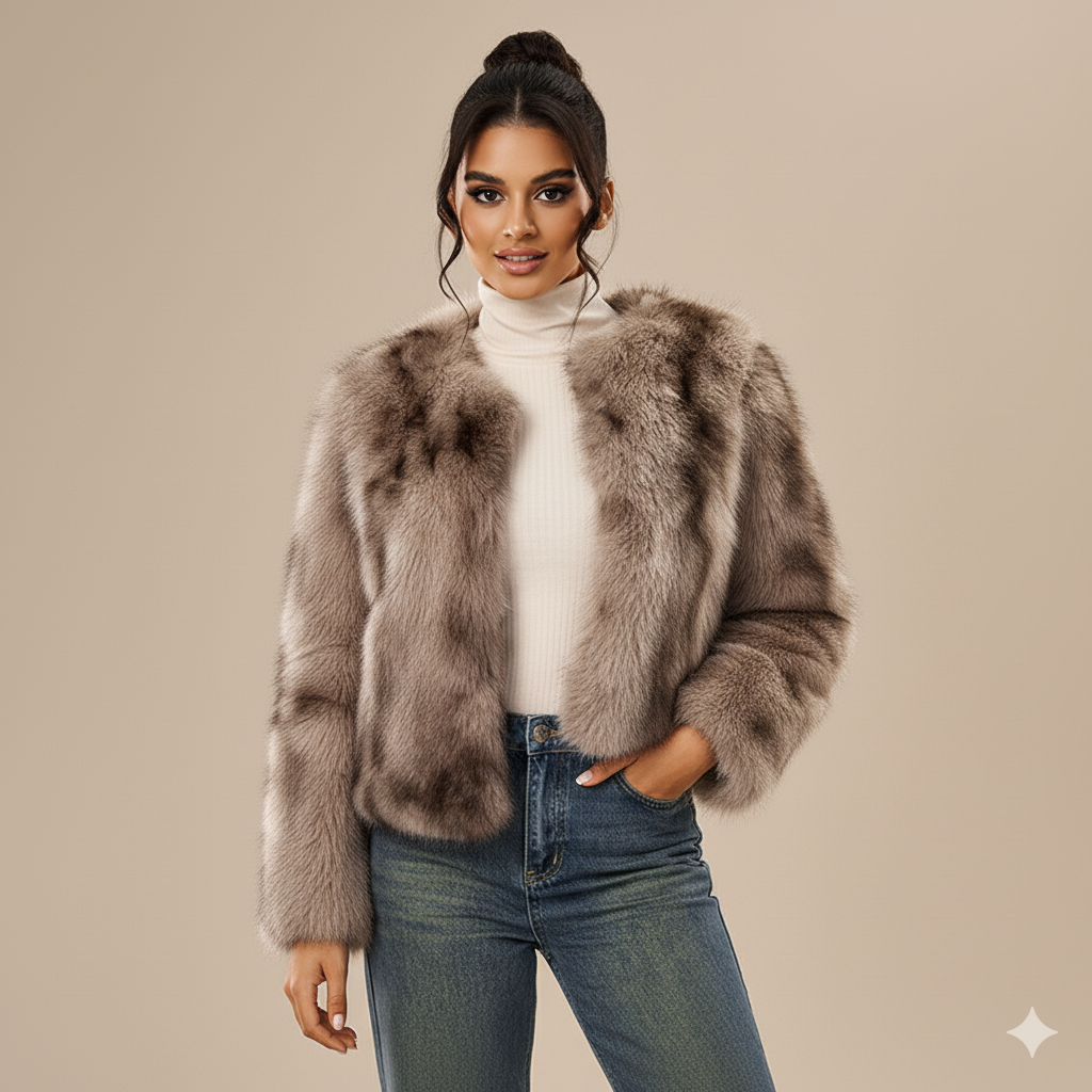 Clara Mode Women’s Faux Fox Fur Jacket – Street Style Luxury – Apparel & Accessories > Clothing > Outerwear > Coats & Jackets > Bolero Jackets für Damen (Jas)