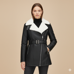 Women’s Leather Jacket with Belt – Long Sleeve and Fleece-Lined