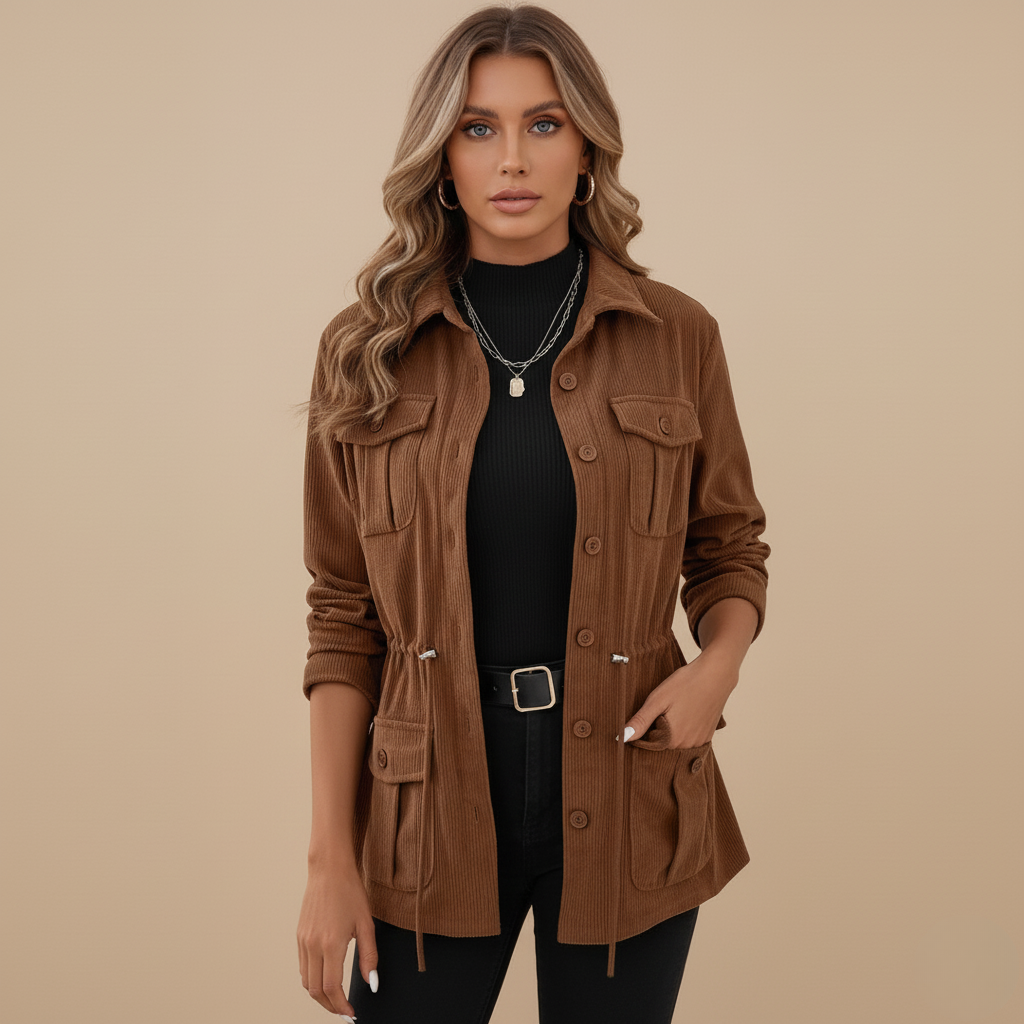 Clara Mode Women’s Casual Button-Up Coat – Classic Corduroy Utility Jacket – Apparel & Accessories > Clothing > Outerwear > Coats & Jackets für Damen (Jas)