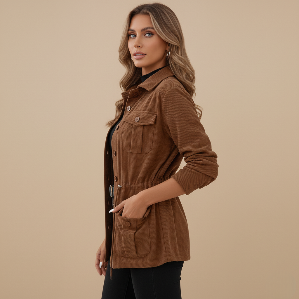 Clara Mode Women’s Casual Button-Up Coat – Classic Corduroy Utility Jacket – Apparel & Accessories > Clothing > Outerwear > Coats & Jackets für Damen (Jas)