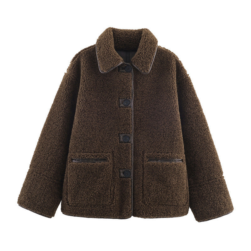 Clara Mode Women’s Reversible Teddy Coat – Double-Sided Casual Jacket with Button Front – Apparel & Accessories > Clothing > Outerwear > Coats & Jackets für Damen (Jas)