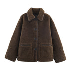 Clara Mode Women’s Reversible Teddy Coat – Double-Sided Casual Jacket with Button Front – Apparel & Accessories > Clothing > Outerwear > Coats & Jackets für Damen (Jas)