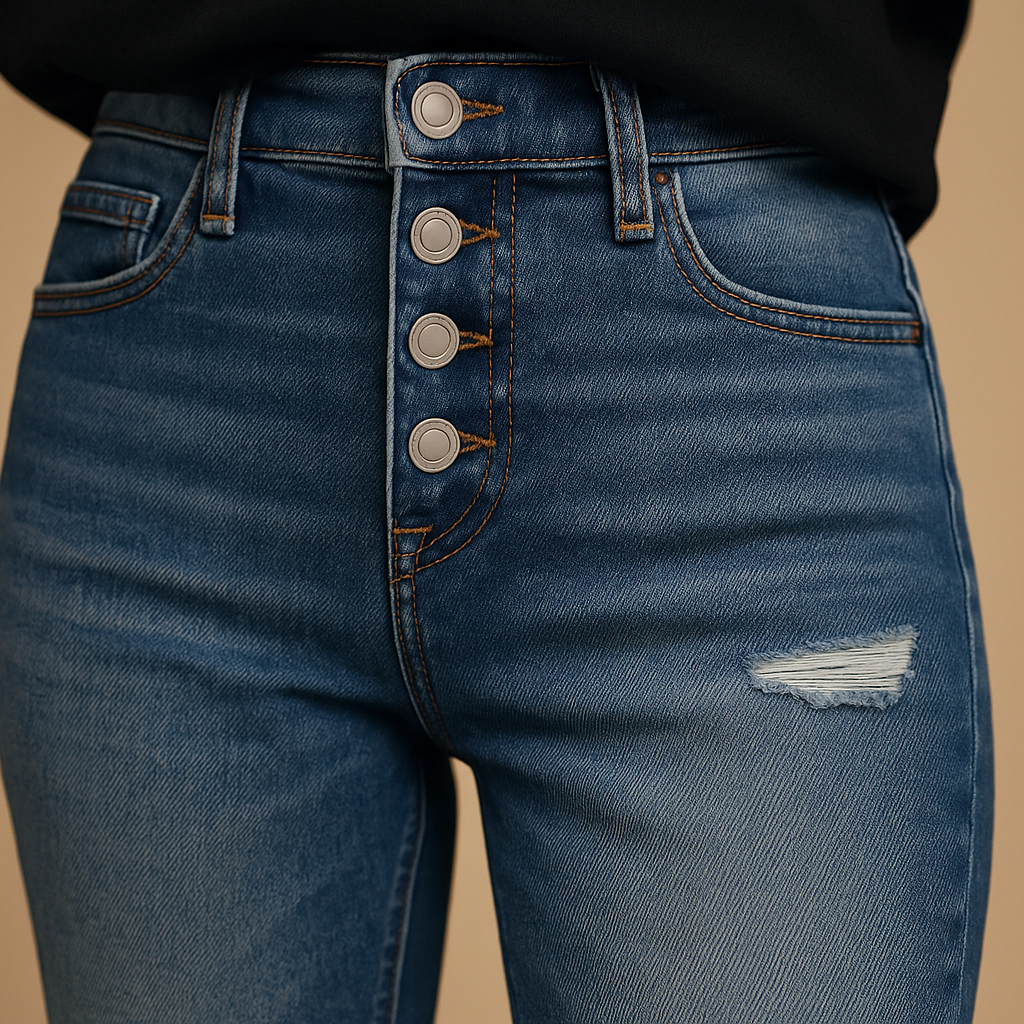 Dames slim fit jeans met ripped details, gemaakt van denim in een comfortabele stretchstof, perfect voor casual en trendy looks.