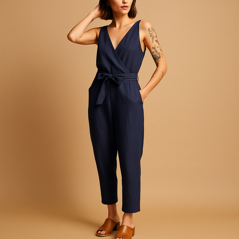 Valeria | V-Udskæring Jumpsuit med Bælte – Elegant Moderne Stil